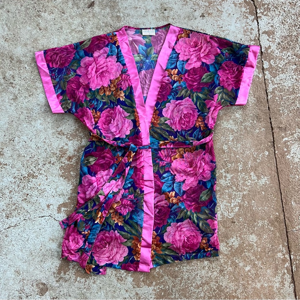 Vtg Sheer Floral Robe Pink Women’s Sz M Mesh 90s 80s Lingerie Romantic Feminine